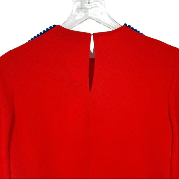 Galvan London NWT Misti Long Sleeve Crepe Pom Pom Blouse 4 Red Cobalt - Picture 5 of 9